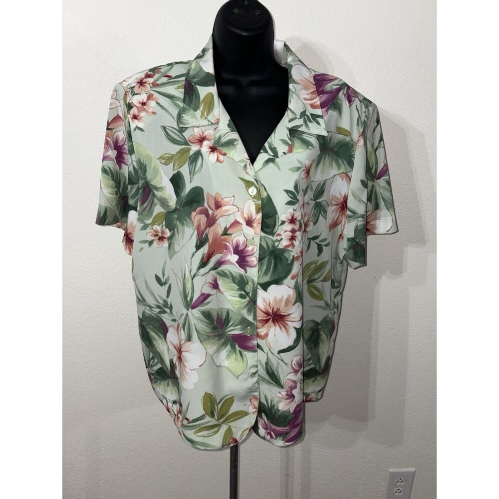Alfred Dunner Floral Short Sleeve Blouse Women 18 Summer Polyester